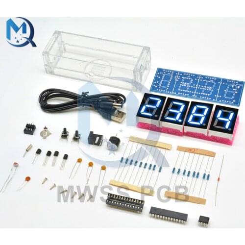 4-Digit LED Digital Electronic Temperature Clock DIY Kit Electronic ClockTime Light LED Microcontroller With Transparent Case