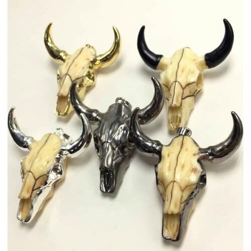 45mmX50mm Black Silve Golden Longhorn Resin Horn Cattle Pendants Charm Necklace Jewelry Making Wholesale 5Pcs