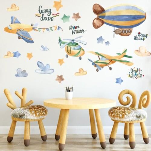 60*90cm DIY Hand-painted Big Airplane Star Wall Sticker for Baby Kids Room Door Cabinet Decorative Sticker Nursery Window Decals