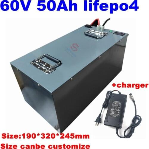 60V 50AH lifepo4 battery BMS 80A 3000w 4800W lithium bateria for scooter Inverter EV bike Tricycle caravan + 10A charger