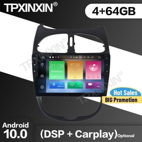 64G Car Radio 2 Din Stereo Receiver Android For Peugeot 206 2000 2001 2002 2003 2004 2005 2006-2016 Multimedia Player Head Unit