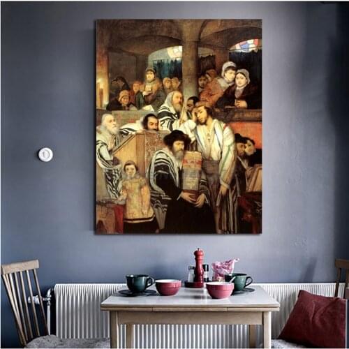 Jews Praying In Synagogue On Yom Kippur Large Canvas Modern Painting Print Poster Wall Art Picture For Living Room Home Decor