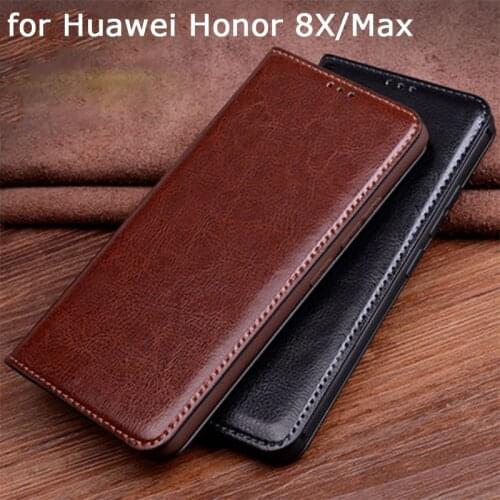 For Huawei Honor 8X Case Luxury Genuine Leather Phone Cover Free Tempered Glass Screen Protector for Huawei Honor 8X Max Skin