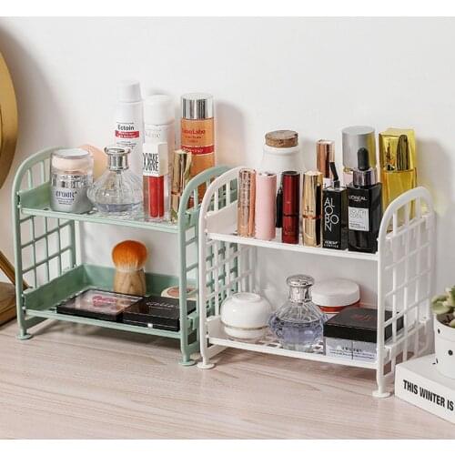 Bathroom Double-Layer Rack Folding Kitchen Storage Racks Simple Household Items Makeup Organizer Shelves Desk Organizer