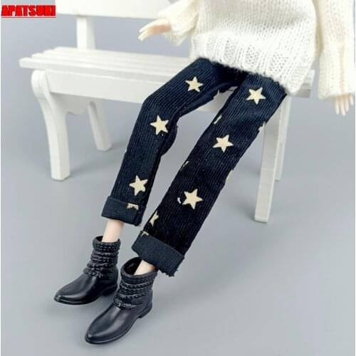 Star Black Denim Jeans Pants For Barbie Doll Outfits Trousers Dolls Clothes Casual Wears 1/6 BJD Dollhouse Accessories Kids Toys
