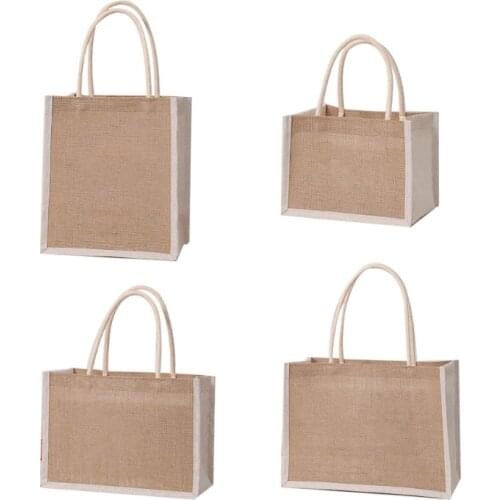 Jute Tote Bags Burlap Handbag Reusable Beach Shopping Grocery Bag with Handle Large Capacity for Women Girls