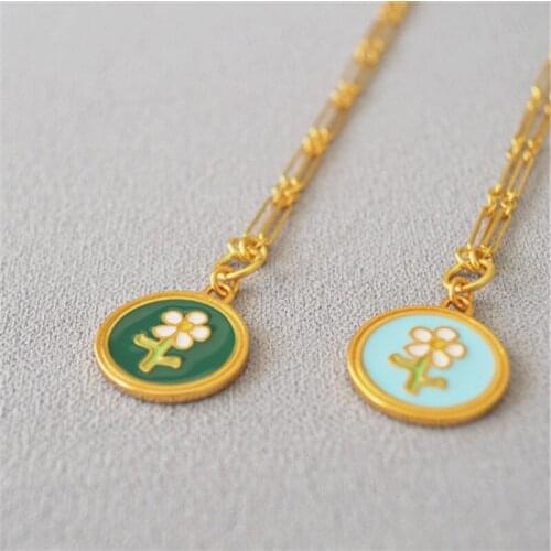 European and American retro gold handmade enamel fresh floret holiday daily simple necklace