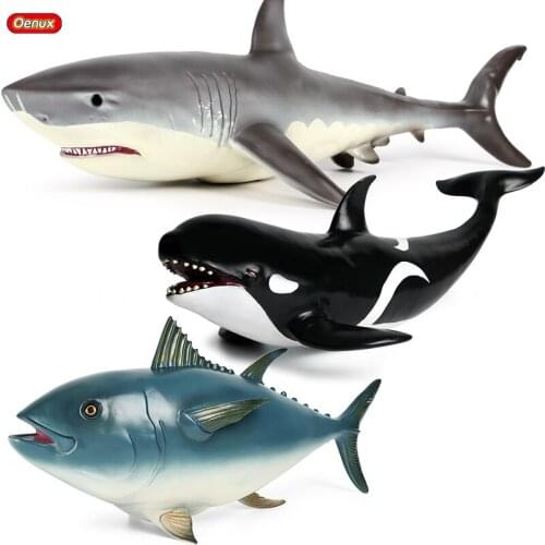 Oenux Big Size Savage Sea Life Animals Soft Great White Shark Tuna Orca Big Shark Action Figures Model Educational Toy Kids Gift