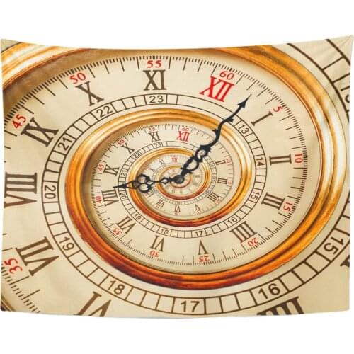 Tapestry Antique Old Clock Abstract Fractal Spiral Watch Unusual Pattern Roman and Numerals Hands Effect Tapestries Wall Hanging
