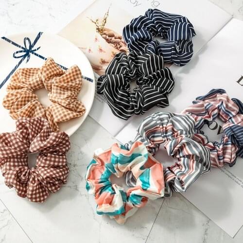 Korean retro new Plaid stripe large intestine circle hair ring female hair accessories