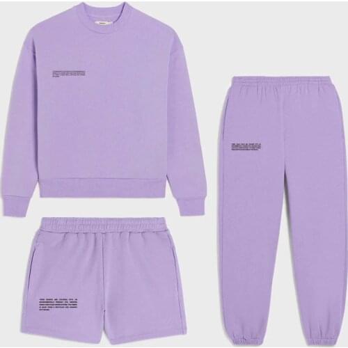 100% Cotton Women Tracksuit 2 Piece Sets Long Sleeve Crewneck Sweatshirt Solid High Waist Loose Sweatpants Female Sport Outfits