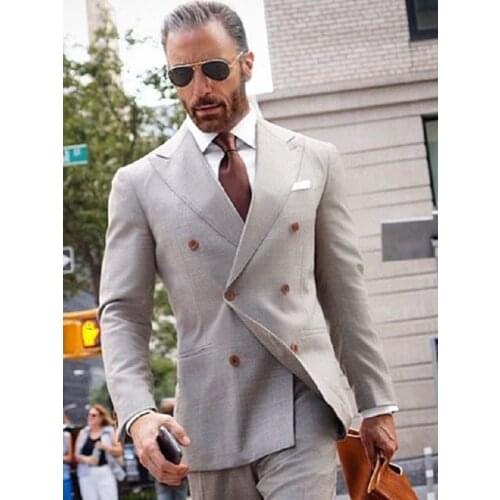 Handsome Groomsmen Double-Breasted Groom Tuxedos Wedding Dress Men Suits Blazer Prom Dinner (Jacket+Pants+Tie) K364