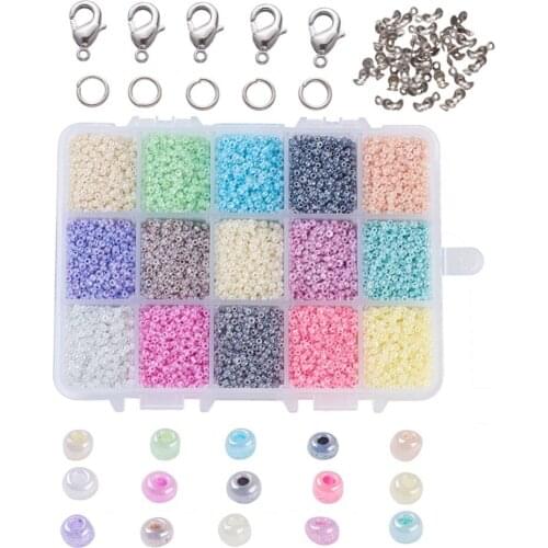 Round Glass Seed Beads Jump Ring Bead Tips knot Covers Lobster Claw Clasps for DIY Bracelet Necklace Making Jewelry Sets