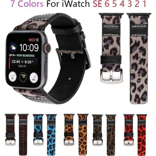 Leopard Leather Strap For Apple Watch 6 Band 44/42/40/38mm Watchband Trendy Belt Bracelet for iWatch Bands Series 6 SE 5 4 3 2