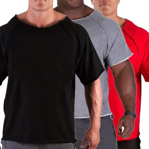 Hot New Mens Cotton O-neck Running T-shirt Fitness Bodybuilding Tops High Street Summer Short-Sleeved Gym Casual Sportswear