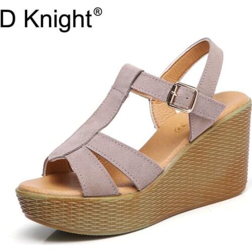 Hot Selling Women Genuine Leather Rome Sandals New Fashion Open Toe Platform High Heels Wedge Sandals Size 34-40 Beach Sandals