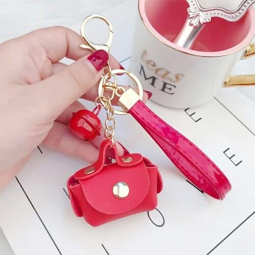 Cute Mini Bag Keychain Creative Keyring Women Car Purse Pendant Soft Pompones Fluffy PlushPU Leather Small Handbag Coin Purses