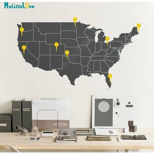 USA Map Point Signs Office Decal Home Living Room Decor United States Sticker Company Decoration Living Room Removable B918