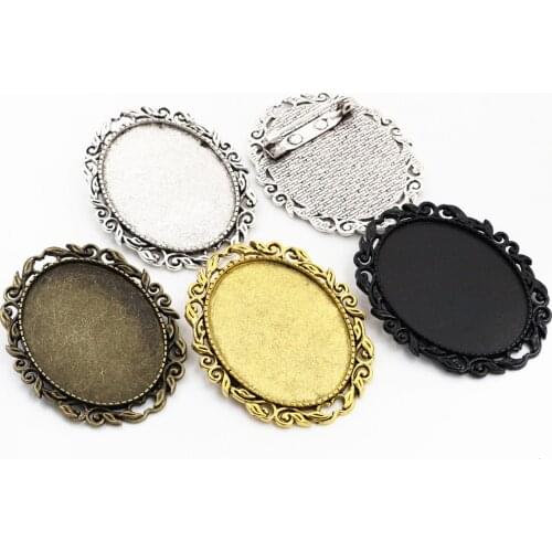 New Fashion 5pcs 30x40mm Inner Size 4 Colors Plated Pin Brooch Pierced Style Base Setting Pendant