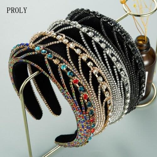 PROLY New Rhinestone Hairband Shining Full Crystal Headband Women Luxurious Baroque Hair Band Adult Hair Accessoires