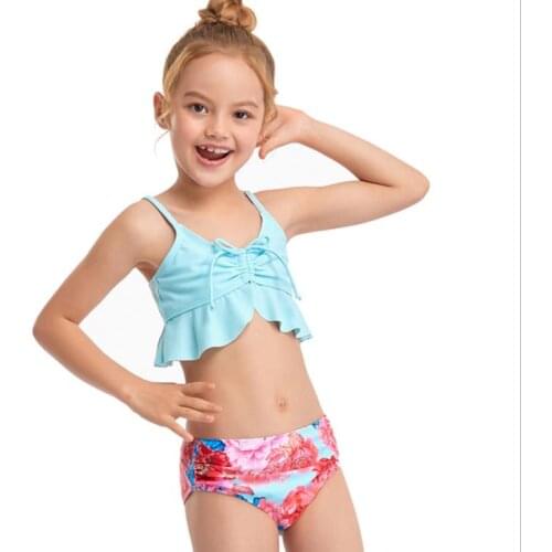 2021 Newest Arrival Kids Girls Summer 2-piece Swimming Suit Sleeveless Tops+Bottoms Set Stylish Bathing Suit for Children Girls