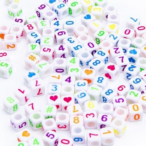Wholesale 2700pcs 6*6mm White with Colorful Neon Letters Cube Beads DIY Jewelry Findings Ornament Accessories Square 0-9 Beads