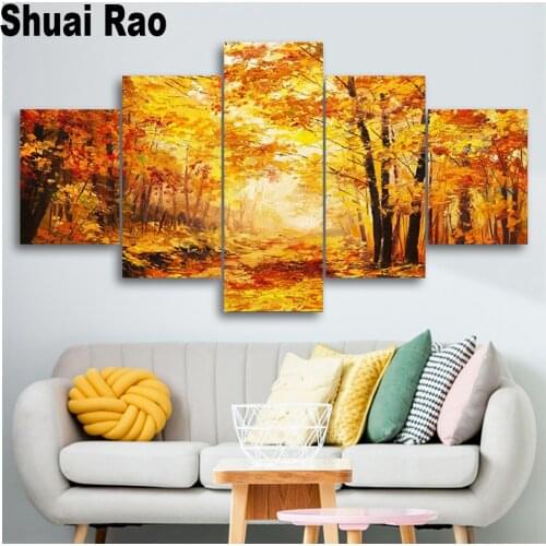 Autumn woods landscape 5pcs pictures 5d diy diamond painting full novelty 2020 mosaic art diamond embroidery new hot home decor
