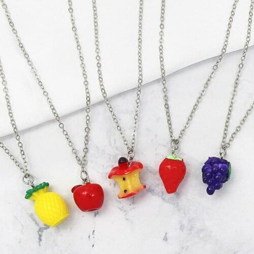 Lovely fruit Pendant Necklace Pineapple apple grape strawberry Resin Necklace Jewelry gifts for children and friends