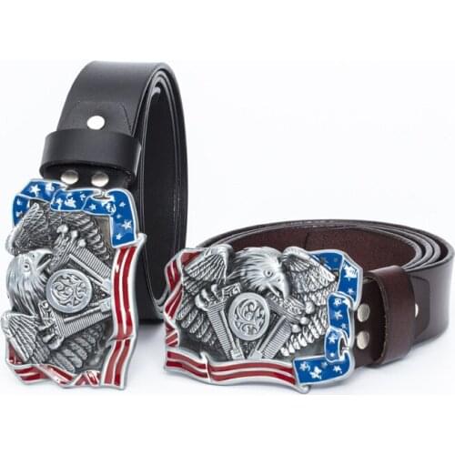 European and American western cowboy motorcycle engine Eagle zinc alloy belt buckle Personalized leisure real cowhide belt gift