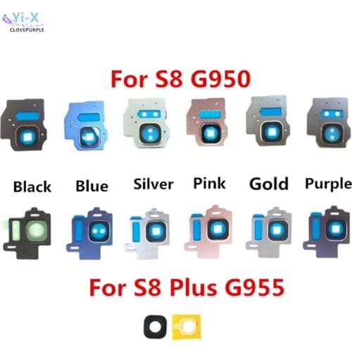 50pcs/lot For Samsung Galaxy S8 G950 S8 plus g955 Rear Camera Holder Frame + glass Lens with Adhesive sticker
