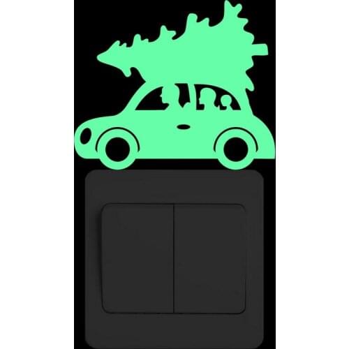 Christmas Tree on the Car Glow in the Dark Wall Sticker Cartoon Merry Christmas Luminous Switch Sticker Kids Rooms Home Decor