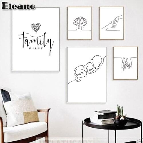 Family Member Abstract Line Drawing Modern Art Canvas Painting Baby HD Body Parts Hand and Foot Black and White Wall Art Picture