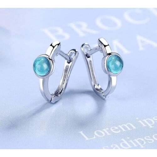 Latest Chic 925 Silver Hoop Earrings For Women Jewelry Cute Blue Crystal Earring Girl Fashion Valentines Day Accessories KOFSAC