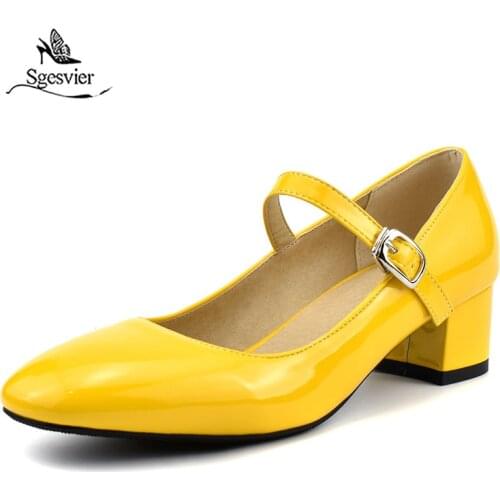 Sgesvier 2020 New Fashion Plus Size 34-48 Mary Janes Pumps Woman Shoes Patent Leather Buckle Strap Summer Pumps Lady Shoes