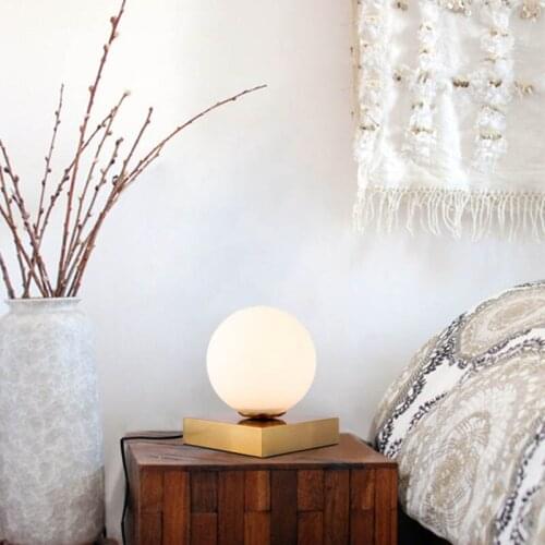 SGROW Gold Metal Base Stand Desk Lights for Bedroom Dinning Room Lampara Glass Ball Table Lamp Indoor Lighting Fixtures