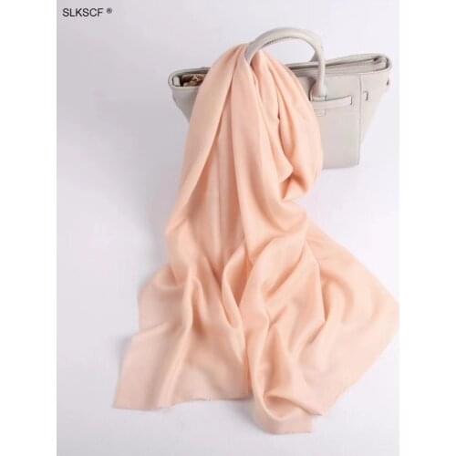 [SLKSCF] 185X70CM Fashion Plain Wool Scarf and Shawl Solid Pure Wool Scarves Warm Hijabs Cape Smooth Wool Pashmina