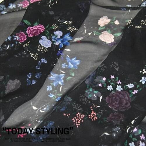 LEO&LIN Large and Wide Black Bird Flower Silk Georgette Chiffon Skirt Shirt Clothing Fabric DIY Patchwork Tissue