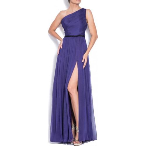 Royal Blue Chiffon Bridesmaid Dress Long 2020 One Shoulder Pleats A Line High Split Side Wedding Guest Dress