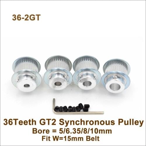 POWGE 10pcs 36 Teeth 2GT Timing Pulley Bore 5/6.35/8/10mm Fit Width 15mm GT2 Synchronous Belt 36T 36Teeth GT2 Pulley