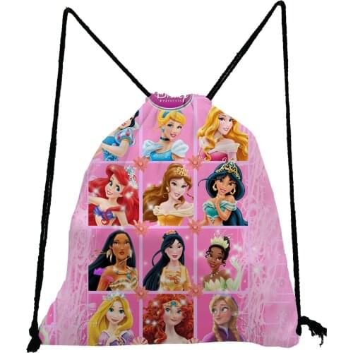 Disney Princess Drawstring Bag Child Backpack Cute Cartoon Bookbag Gift Storage Bag Girl School Bags Soft Back Bag All-Match
