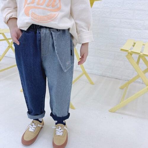 2020 Spring Autumn Boys Jeans Korean Fashion Stitching Denim Pants for Boy 1 2 3 4 5 6 7 Years Baby Kids Trousers Toddler Pants