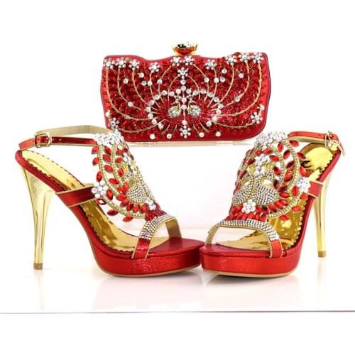 High Quality Italian design High Heels Woman Shoes And Purse Set For Party Nigerian Women Wedding Red Color Shoes and Bag Set