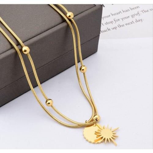 XIYANIKE 316L Stainless Steel Gold Color Sun Pandents Necklaces For Women Double Layer Choker 2021 Trend Fashion Gift Jewelry