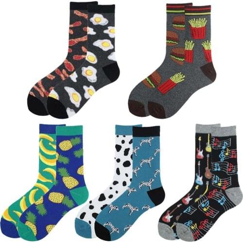 Funny Mens Sock Brand Design Music Egg Hamburg Chili Hip Hop Cool Socks For Unisex Winter Thick Long Skateboard Socks Colorful