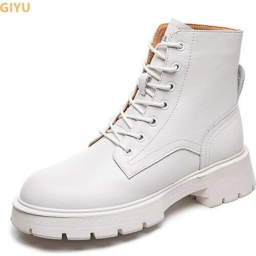 Platform Womens Boots Genuine Leather Ankle Boots 2021 Autumn New Ladies Martin Boots Flat Motorcycle Shoes Botas Mujer