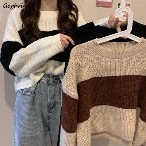 Women Pullovers Crop Top Striped O-neck Loose All-match Casual Korean Style Streetwear Trendy Outdoor Hot Selling Spring Sweater