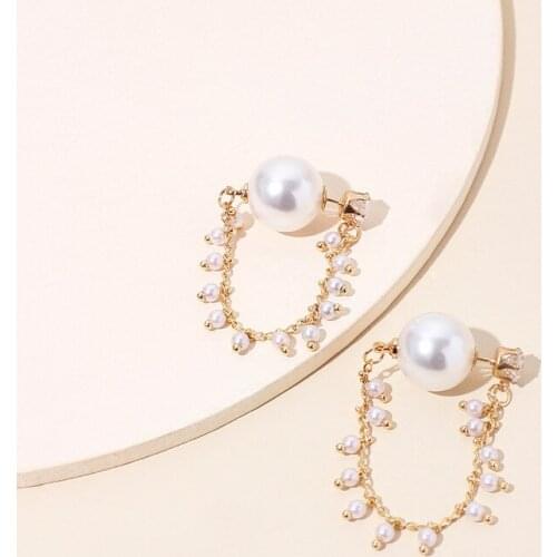 Chic Korean Style Pearl Beads Circle White Pearl Ball Stud Earrings for Women Fashion Crystal Studs Pendientes Ear Jewelry E019