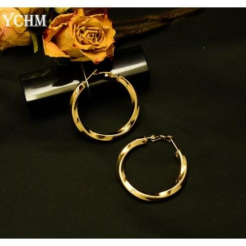 Stainless Steel Hoop Earrings for Women 3cm/4cm Hoops Earrings Gold Plated Korean Earrings Acero Inoxidable Joyeria Mujer YCHM