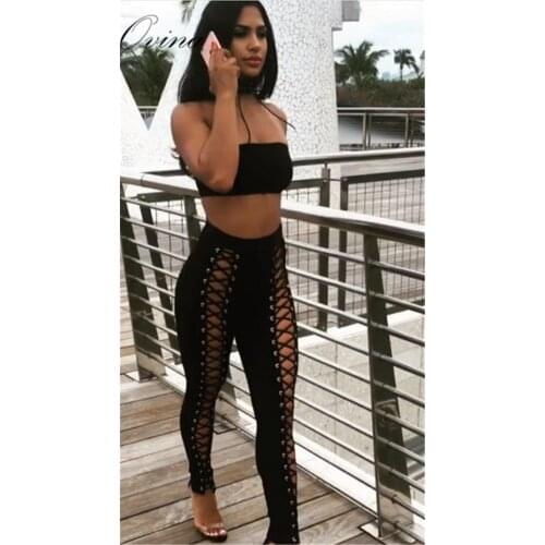 Sexy Strapless Mini Top Lace Front Pants 2 Pieces Bandage Women Sets