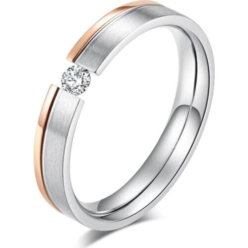 New Elegant Rose Gold & Silver Color Ring CZ Stone Stainless Steel Ring for Women Fashion Jewelry Gift